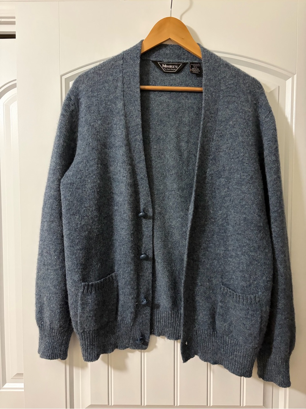 Vintage Men's Heather Blue Shetland Wool Cardigan medium